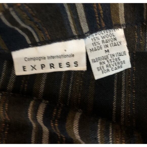 Express Wrap Skirt M Olive/Navy Stripe 26”W Wool Italy Boho Hippie Career Grunge - Picture 5 of 6